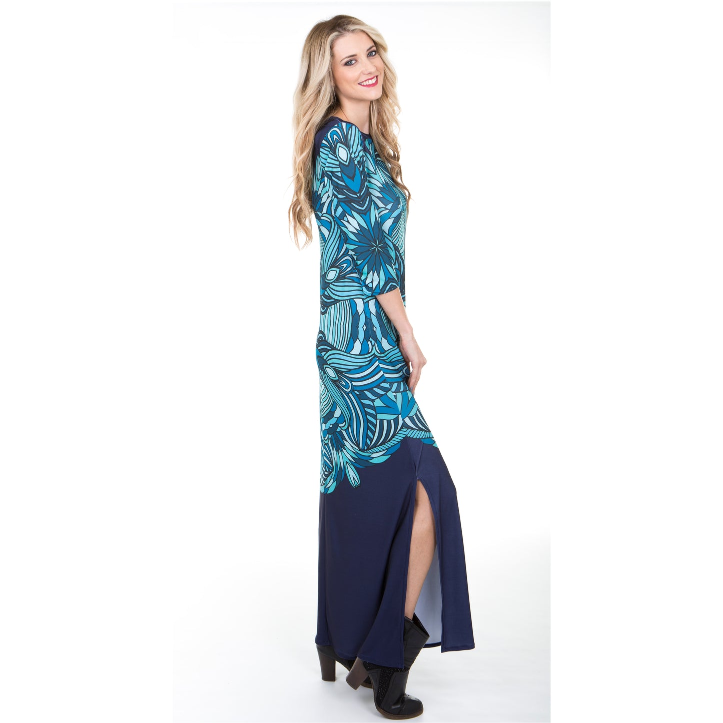 Signature Blue Deco A-Line Maxi Dress