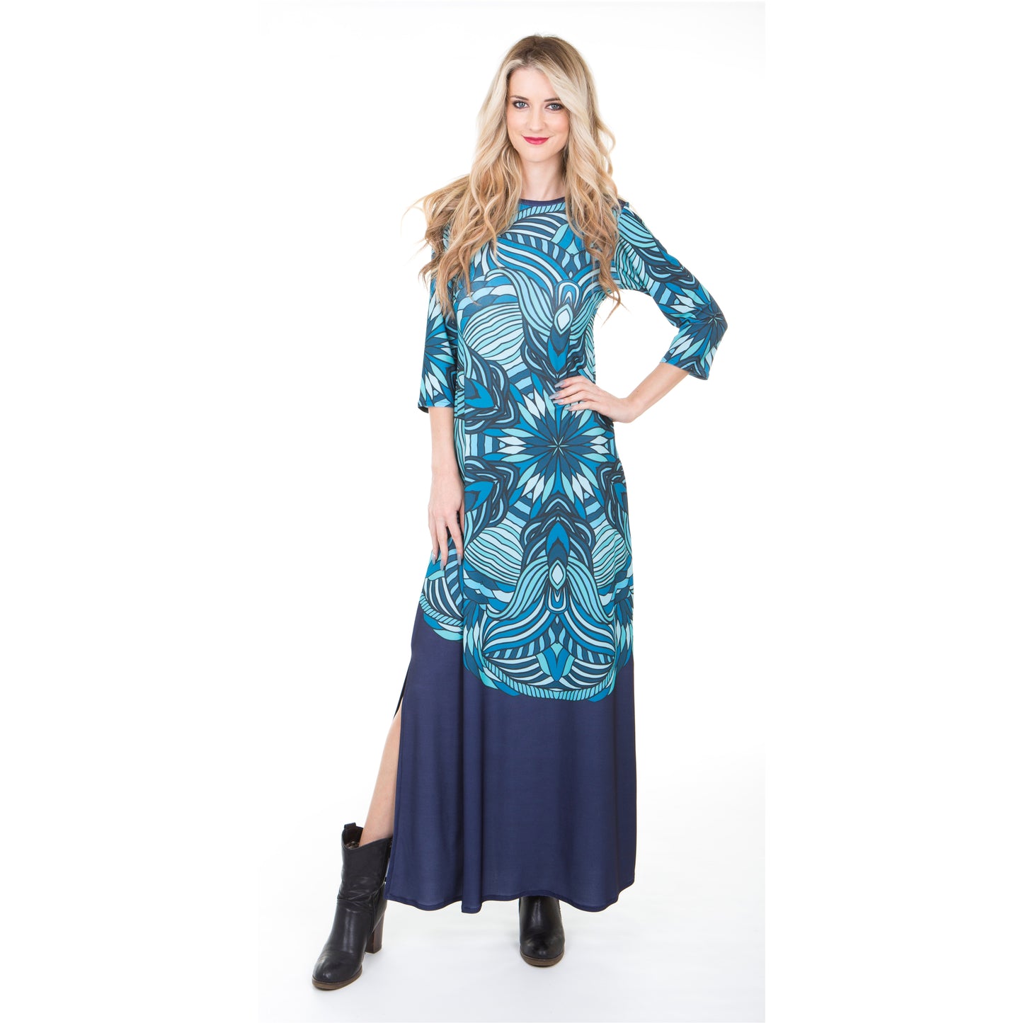 Signature Blue Deco A-Line Maxi Dress