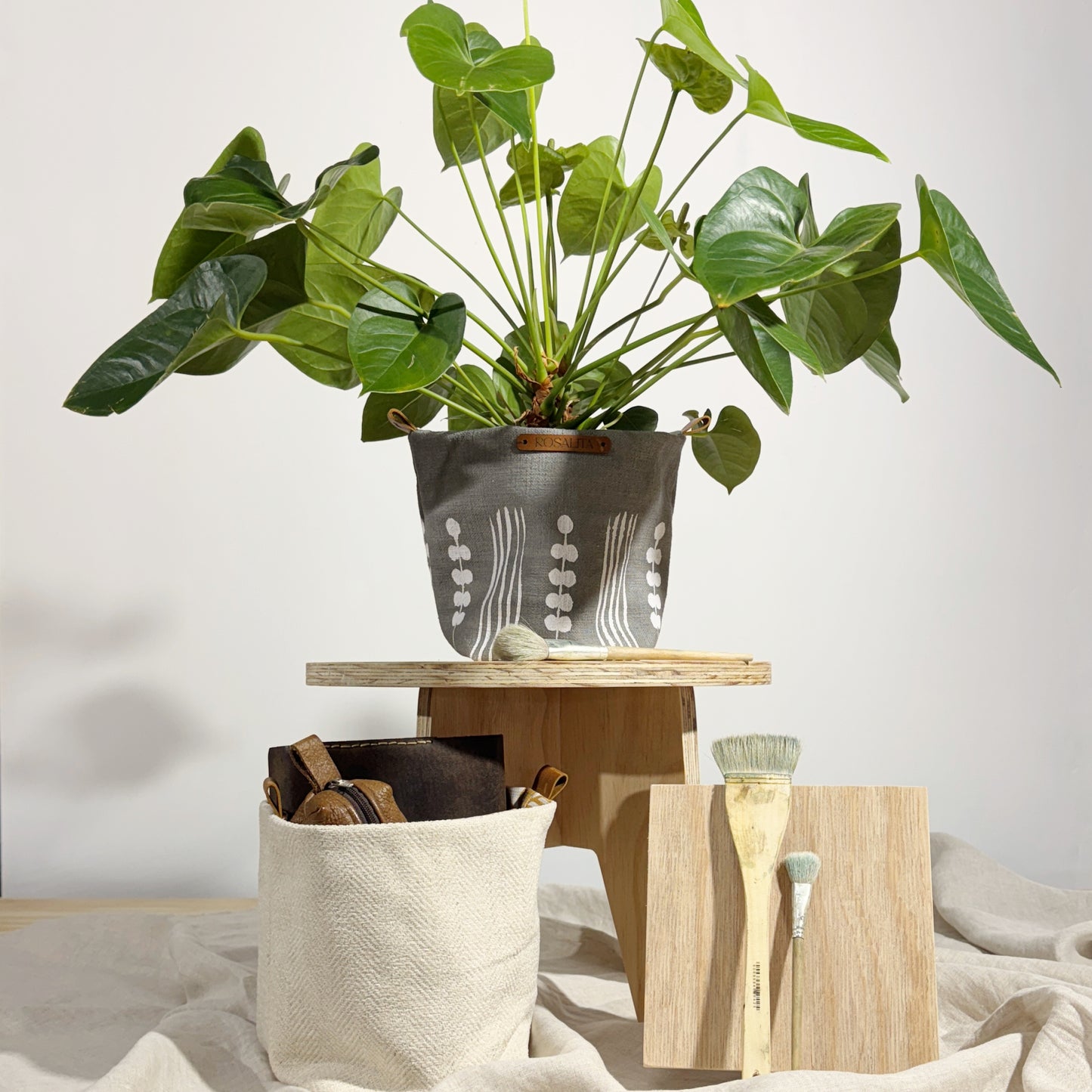 Hand Painted Fabric Basket No.6 - Large