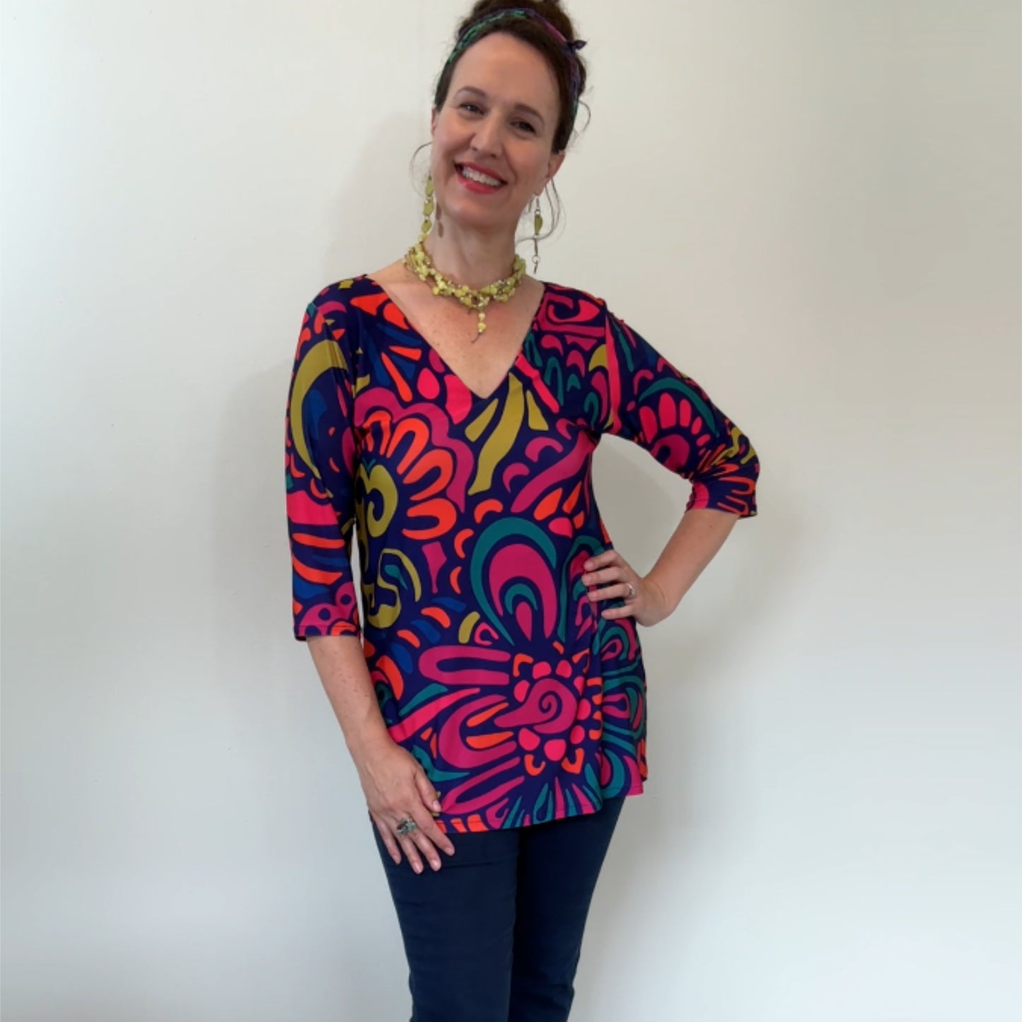 Signature Gemma V-Neck Top with 3/4 Sleeve