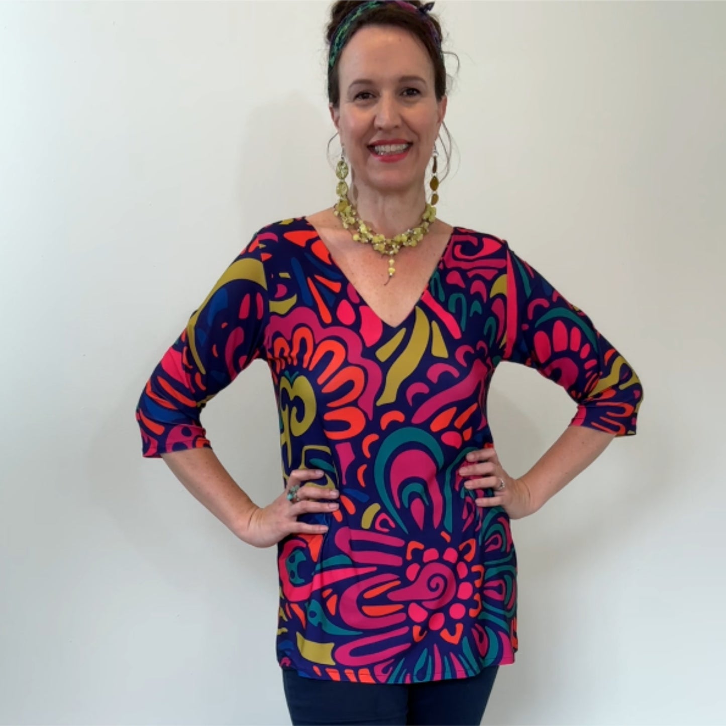 Signature Gemma V-Neck Top with 3/4 Sleeve