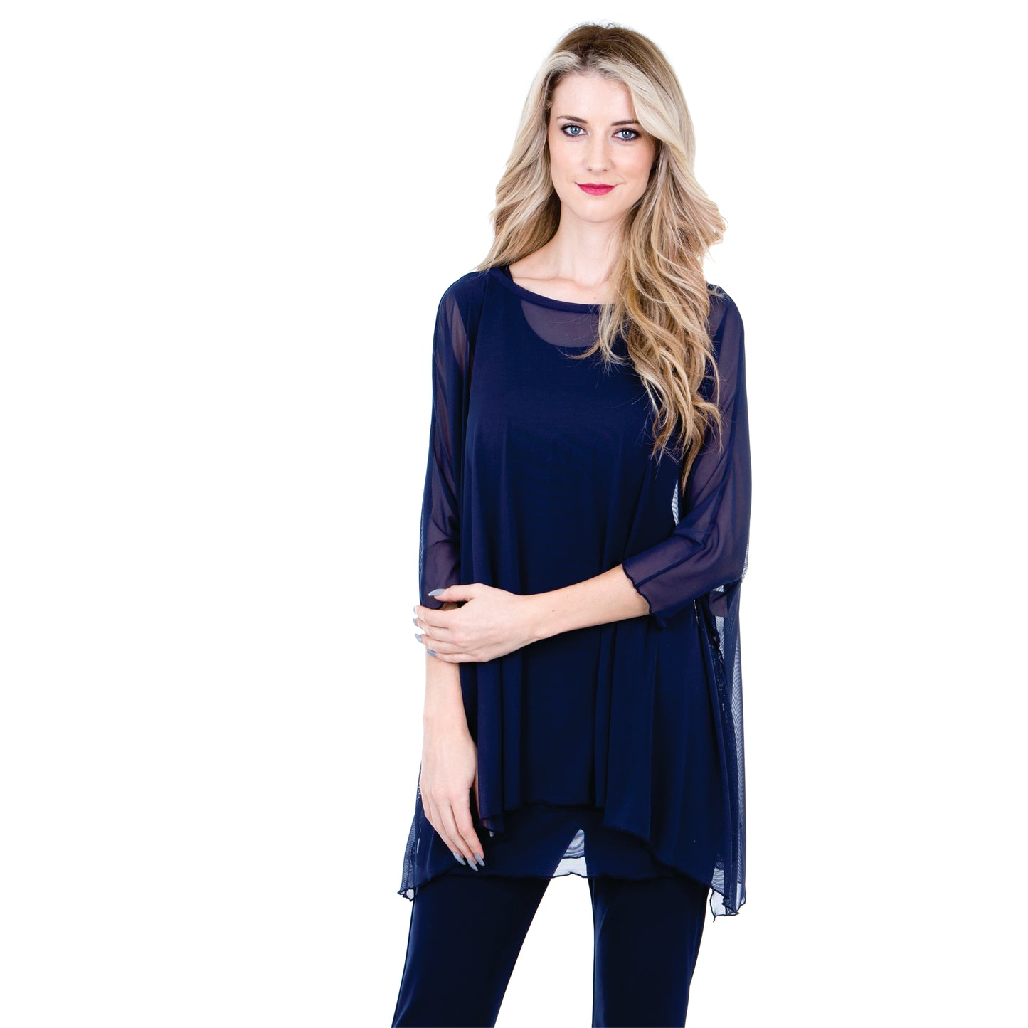 Basic Ava Mesh Top - Navy