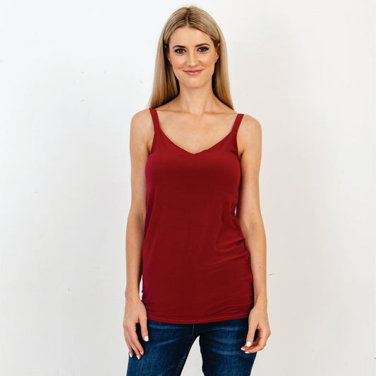 Basic V-Neck Strappy Top, Maroon - 10 Colours