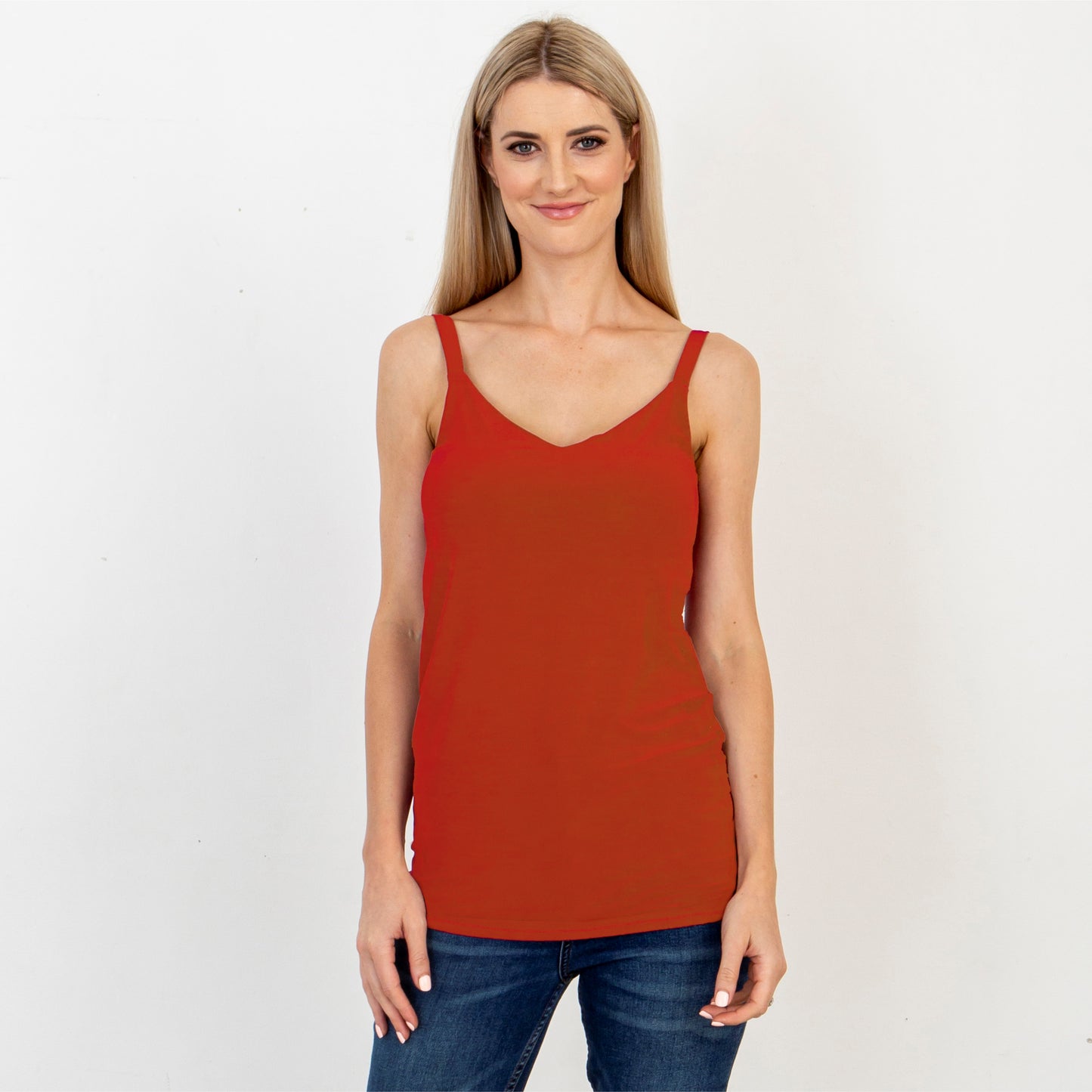 Basic V-Neck Strappy Top, Rust - 10 Colours