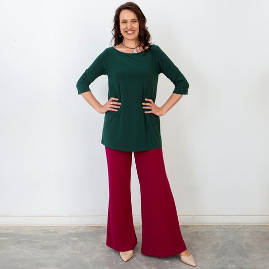 Basic Palazzo Pants - Maroon