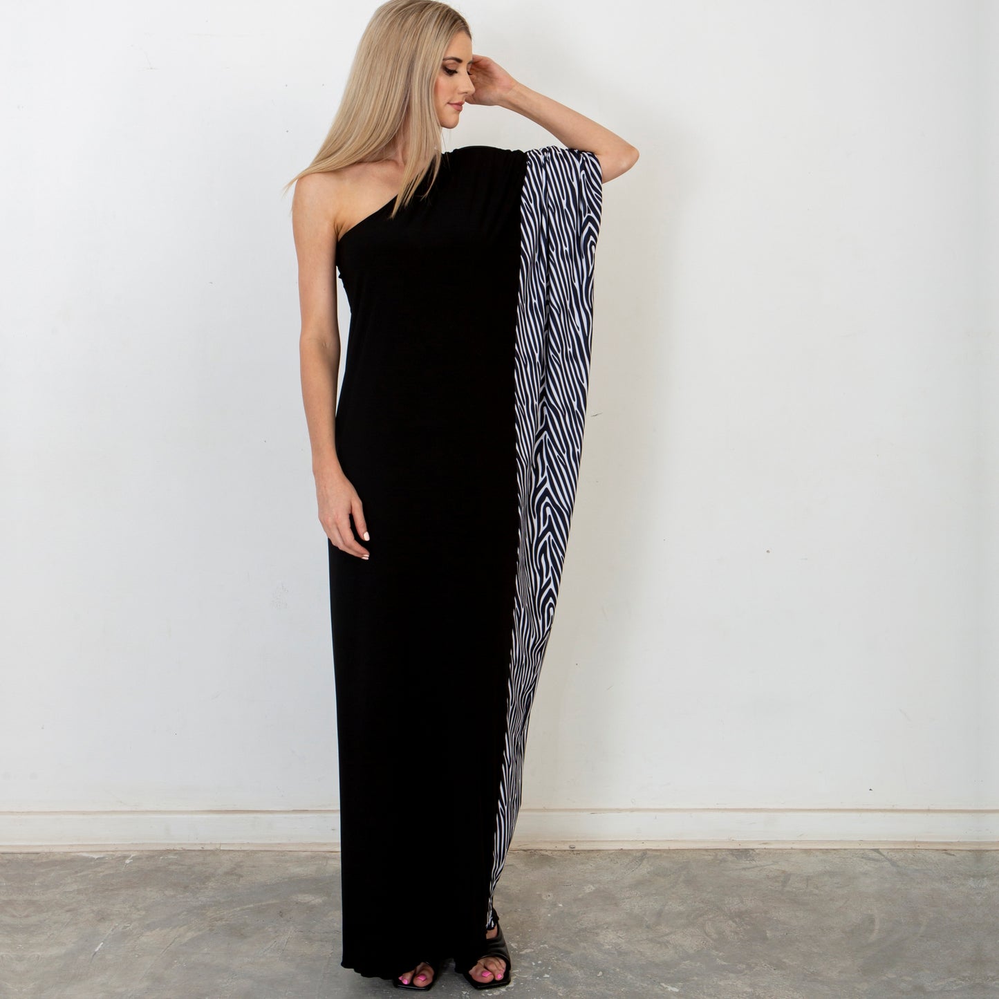 Zebra Draped Maxi Dress