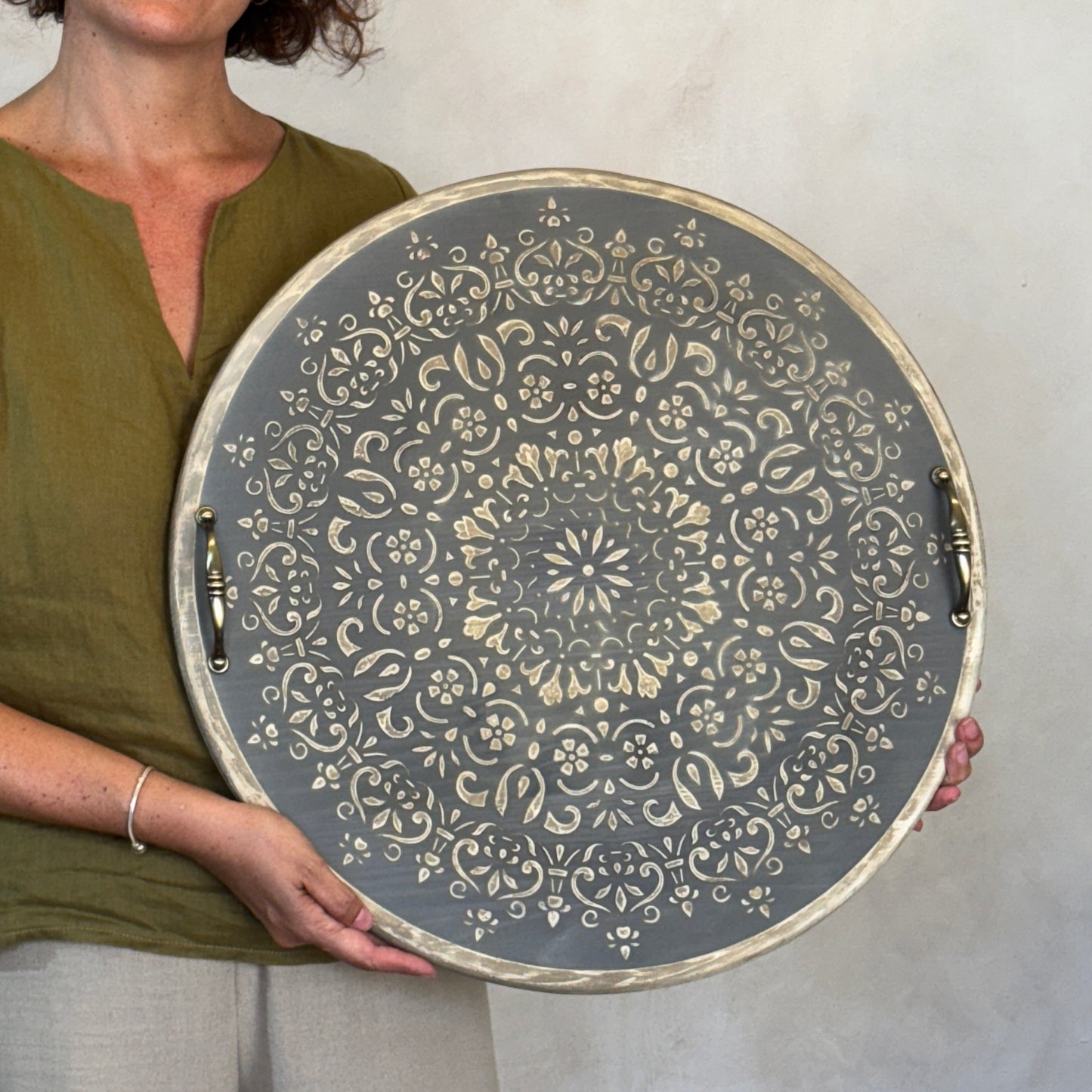 Handcrafted Wooden Platter with Textured Detailing 2