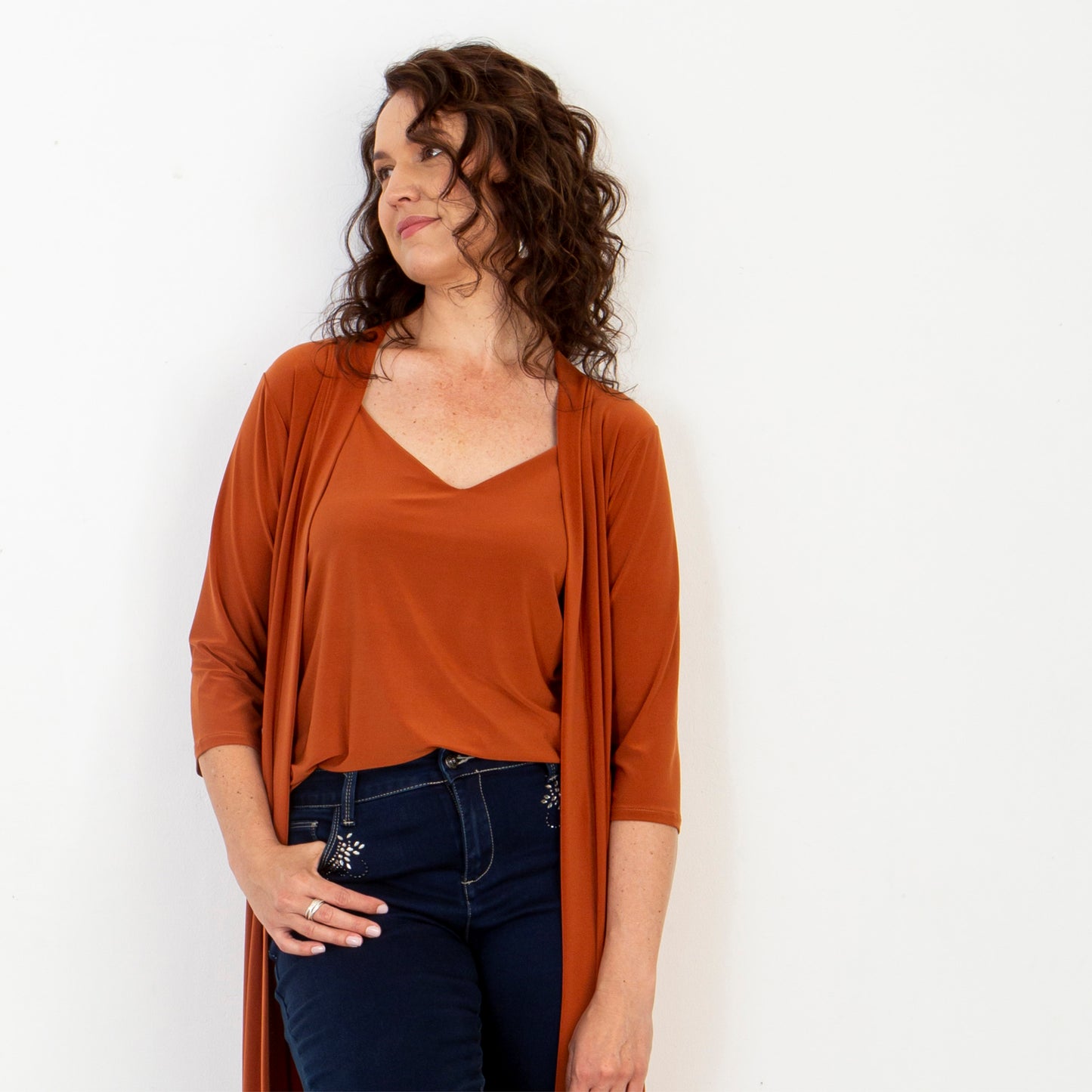 Basic V-Neck Strappy Top, Rust - 10 Colours