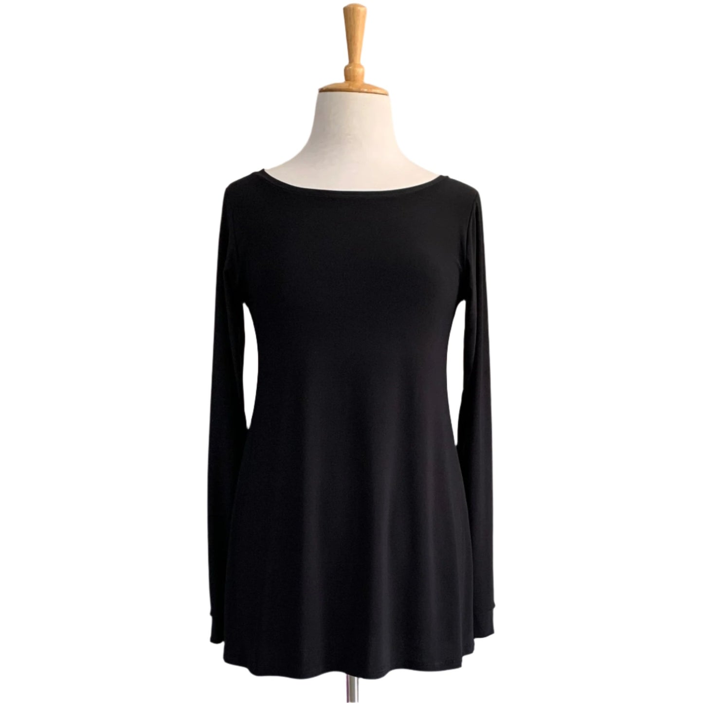 Basic Long-Sleeve Boatneck Top - Black