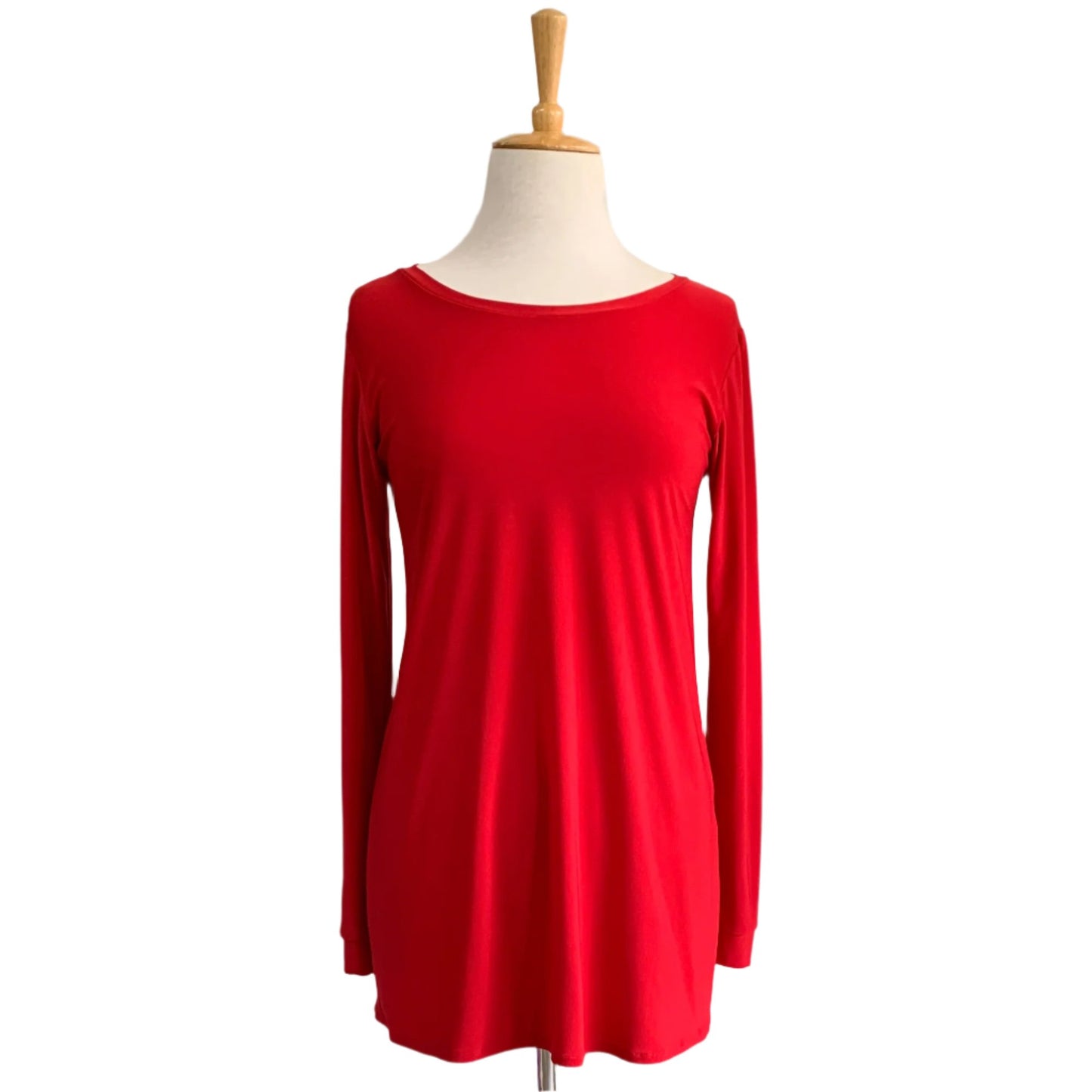 Basic Long-Sleeve Boatneck Top - Bright Red