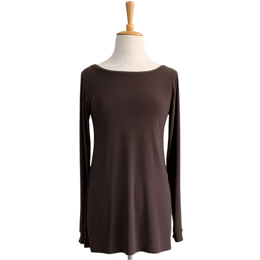 Basic Long-Sleeve Boatneck Top - Dark Brown