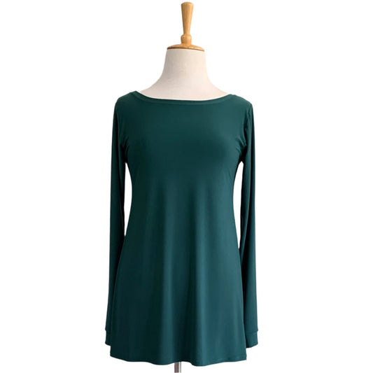 Basic Long-Sleeve Boatneck Top - Dark Green