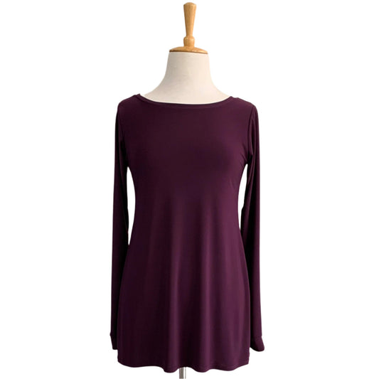 Basic Long-Sleeve Boatneck Top - Aubergine