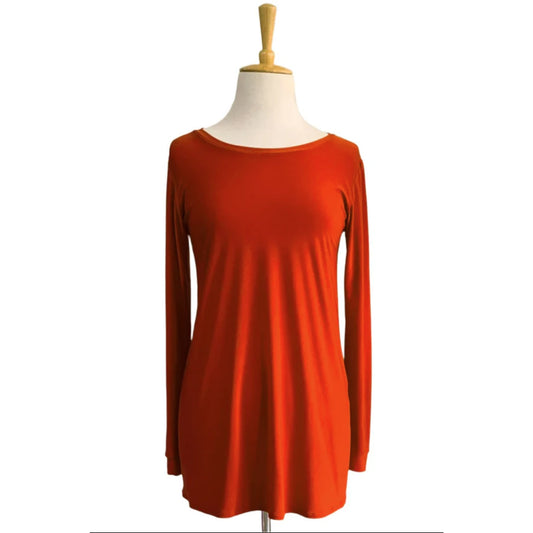 Basic Long-Sleeve Boatneck Top - Rust