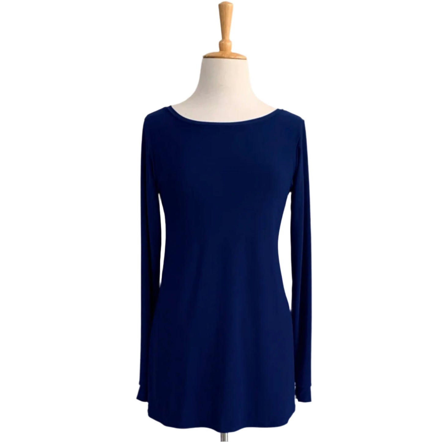 Basic Long-Sleeve Boatneck Top - Navy