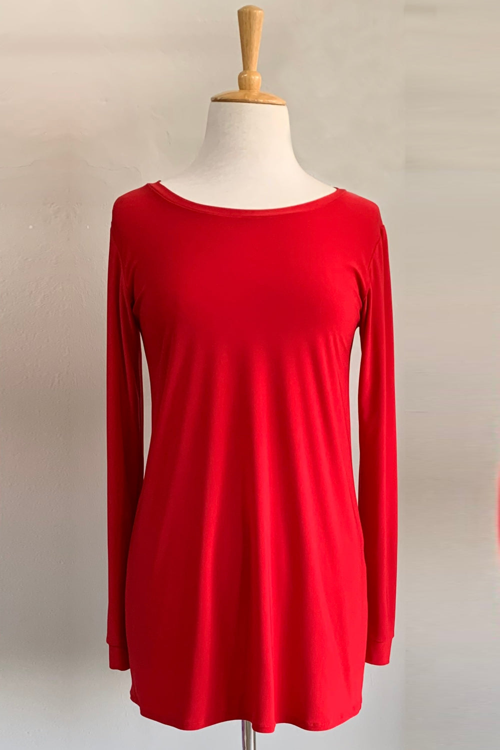 Basic Long-Sleeve Boatneck Top - Bright Red